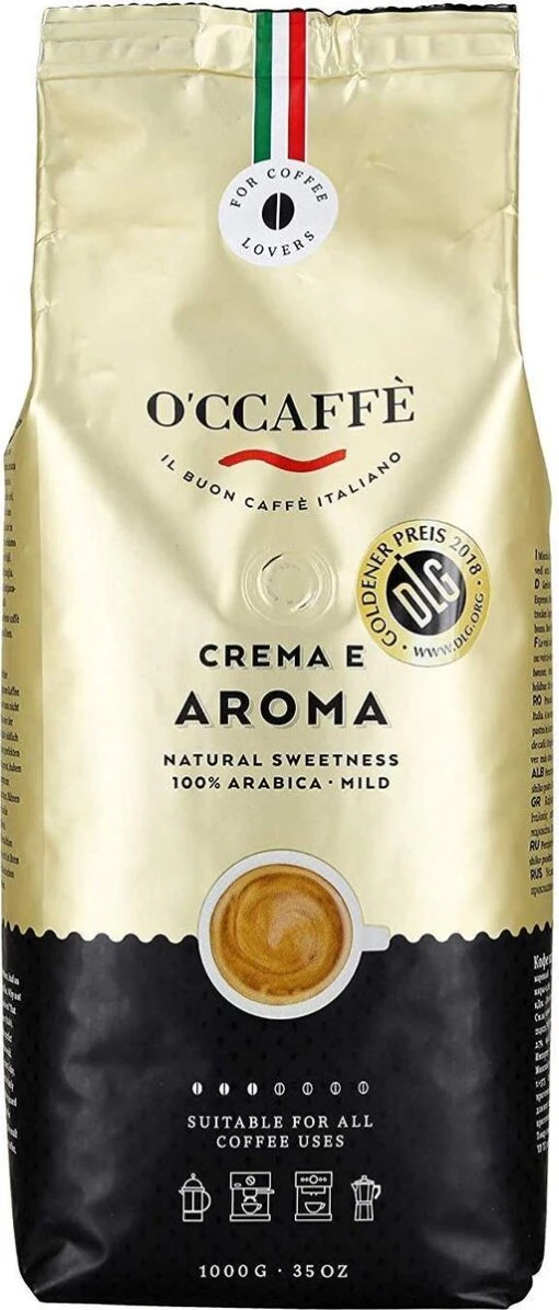 O'ccaffè - Crema E Aroma Premium Italiaanse Koffiebonen 100% Arabica | 1 Kg | Barista Kwaliteit -Koffie Korting Winkel