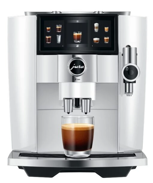 JURA J8 Twin Diamond White (EA) Met €78 Gratis Koffie En Glazen Melkhouder En 2+1 Jaar Extra Garantie -Koffie Korting Winkel Jura J8 Twin Diamond White koffiemachine