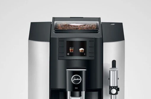 JURA E8 Platin (EB) Met €49 Gratis Koffie -Koffie Korting Winkel jura e8 eb platin koffiemachine display